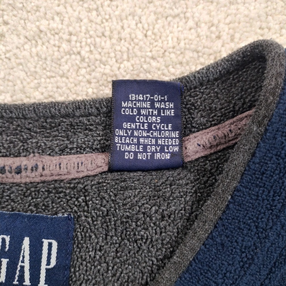 Vintage 90s GAP Fleece Pullover V-Neck Sweatshirt Men's Med Blue Retro Outdoor - Picture 4 of 8